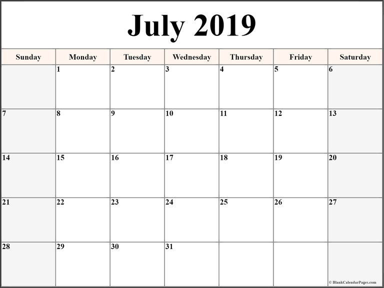 Blank July 2019 Calendar Printable Template Editable Wallpaper