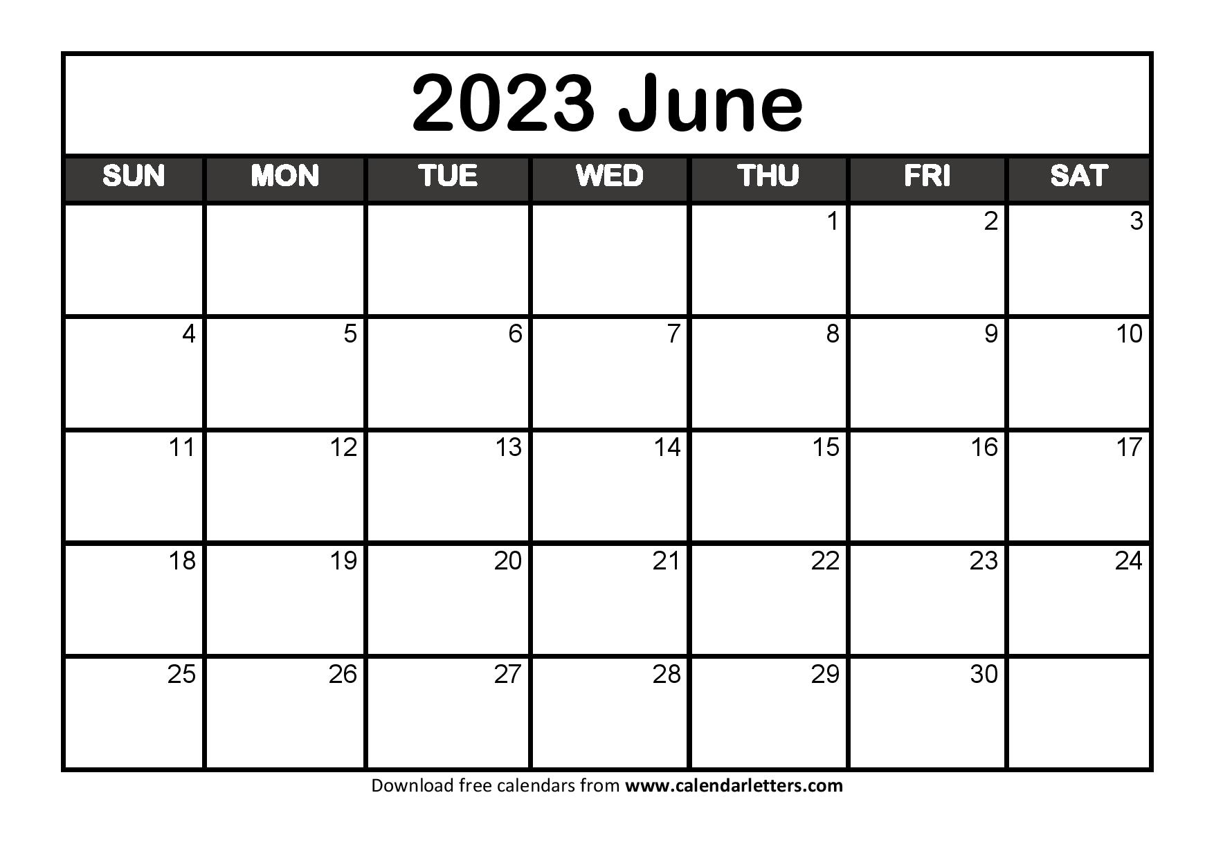 Printable June 2023 Calendar Template Pdf Word Excel